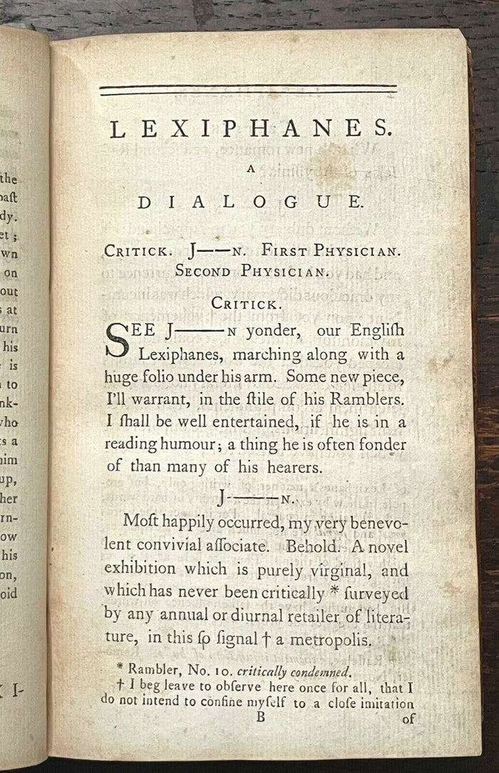 1774 LEXIPHANES, A DIALOGUE - HUMOR, SATIRE, ARCHIBALD CAMPBELL, SAMUEL JOHNSON
