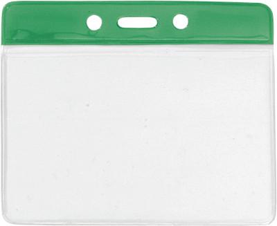 Green Horizontal 4 1-4" x 4 3-8" Color Bar Vinyl Badge Holder - 100 Badge Holders 1820-1104 - All Things Identification