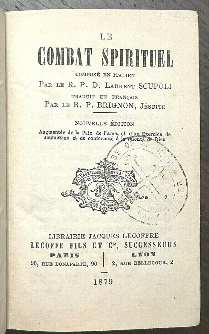 1879 LE COMBAT SPIRITUEL - SPIRITUAL MANUAL CATHOLIC CHARITY GOOD WORKS SOUL GOD