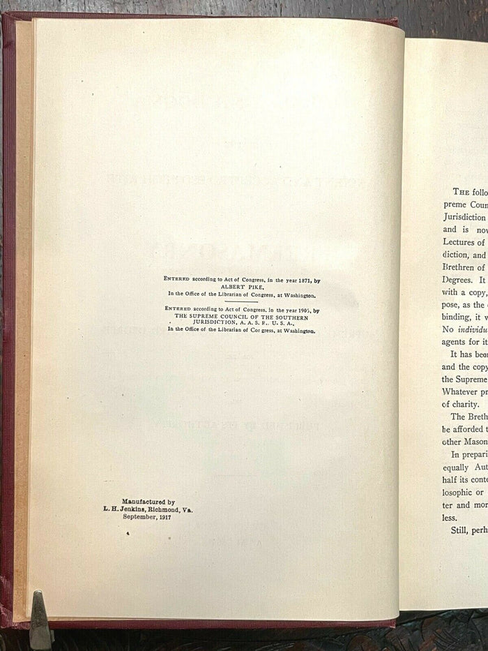 1918 MORALS AND DOGMA - FREEMASONRY ANCIENT SCOTTISH RITE MASONIC HISTORY