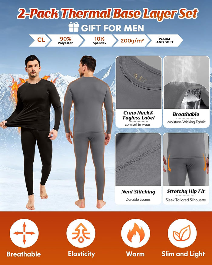 2 or 3 Sets Thermal Underwear for Men Long Johns Base Layer Cold Weather