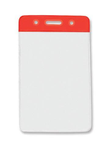 Vinyl Vertical Badge Holder with Red Color Bar 2.44" x 3.5" 406-N-RED - All Things Identification