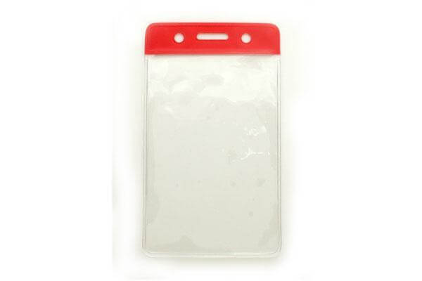 Vinyl Vertical Badge Holder with Red Color Bar 2.44" x 3.5" 406-N-RED - All Things Identification