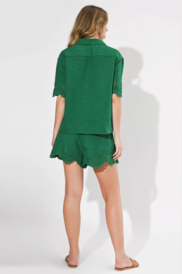 AR | Olivia Embroidered Pleated Shorts in Green