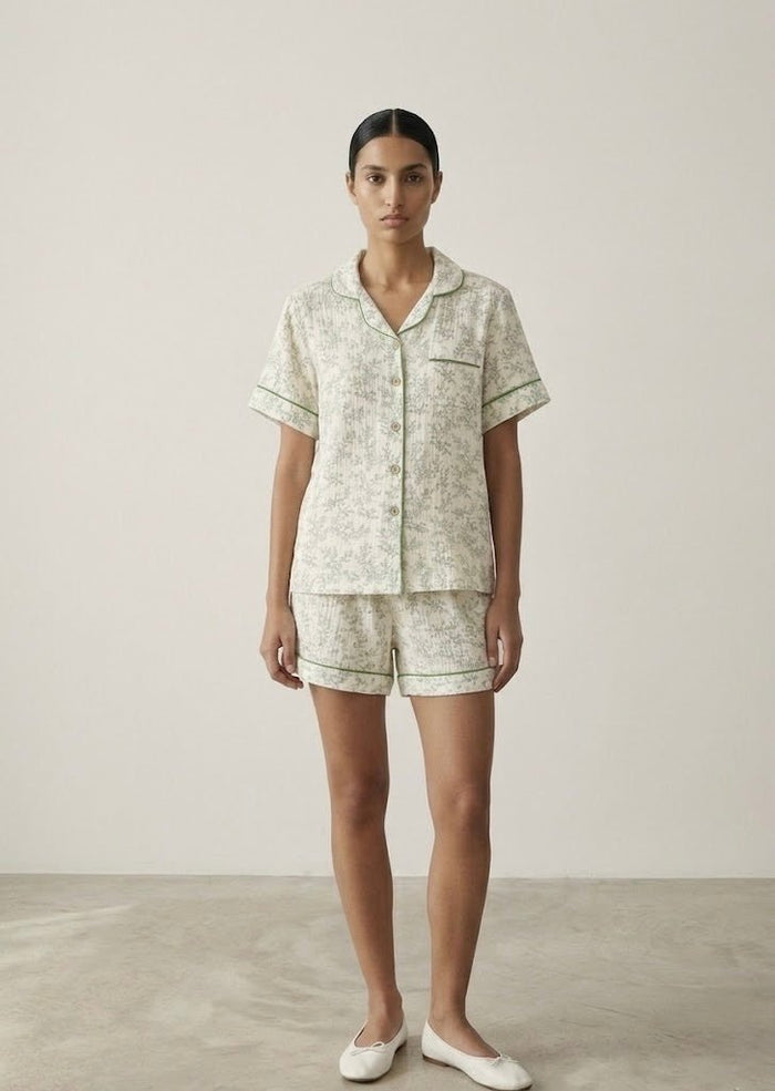 -Ever Lasting - Auralis Shorts & Long-Pant Floral Pajama Set / Green -Pajamas -Ever Lasting