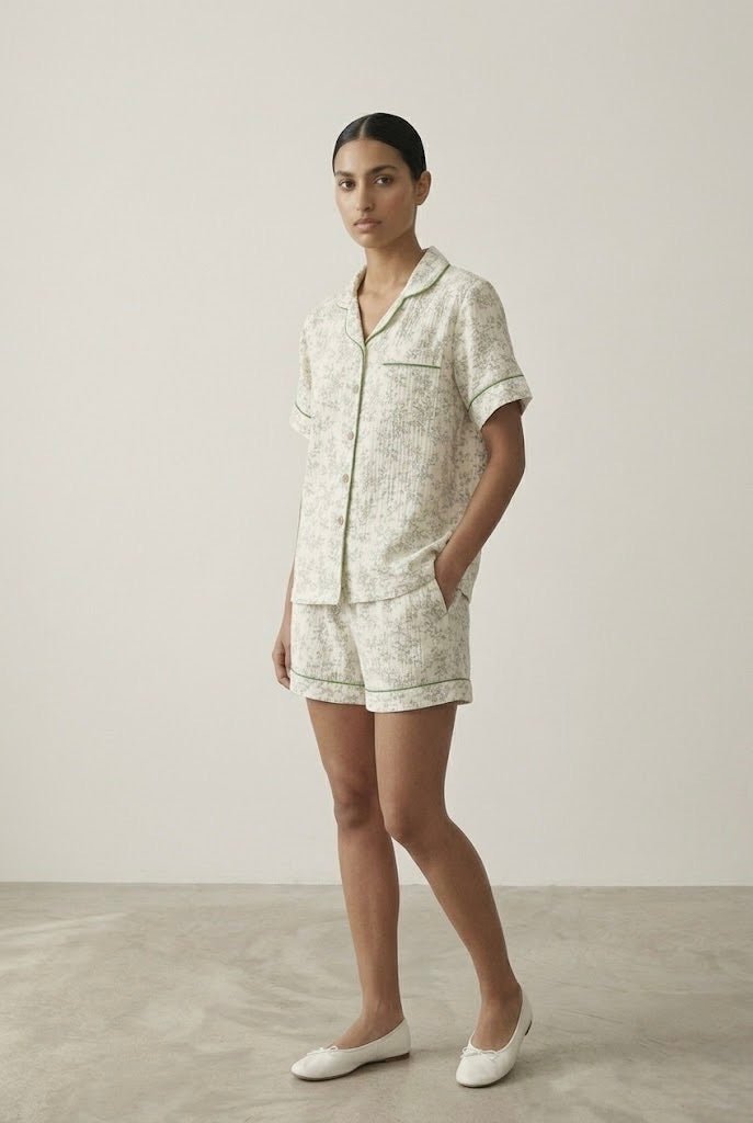 -Ever Lasting - Auralis Shorts & Long-Pant Floral Pajama Set / Green -Pajamas -Ever Lasting