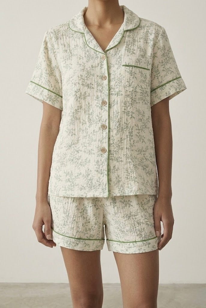 -Ever Lasting - Auralis Shorts & Long-Pant Floral Pajama Set / Green -Pajamas -Ever Lasting