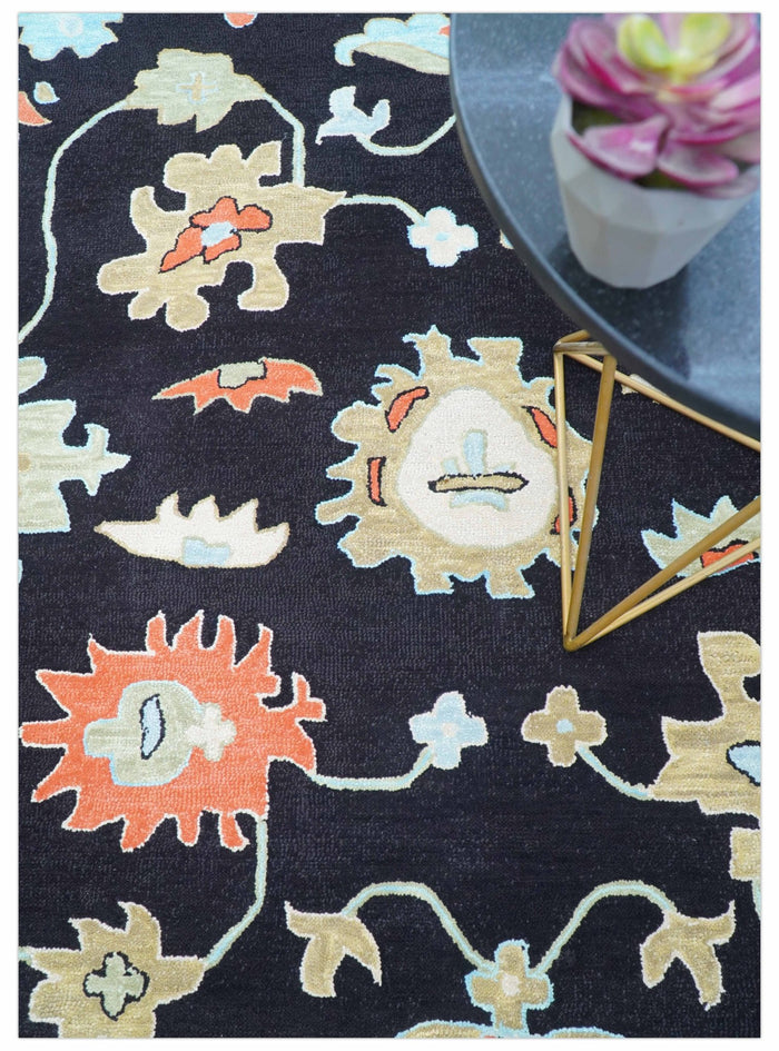 Azure Custom Made Traditional Oushak Black Hand Tufted Wool Rug - The Rug Decor