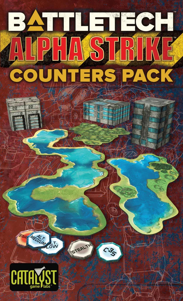 Catalyst Games BattleTech Alpha Strike counters pack with hex maps and terrain pieces for tabletop gameplay