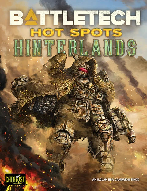 Battletech Hot Spots: Hinterlands book featuring a mech warrior in a tactical environment