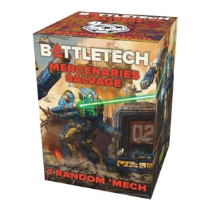 BattleTech Mercenaries Salvage Game Box featuring a Random Mech with Sci-Fi Artwork