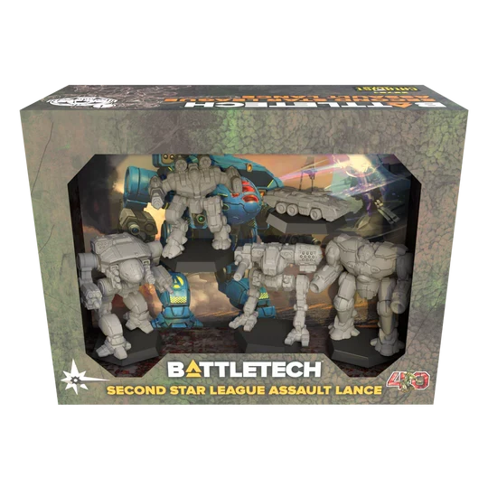 Battletech Star League Force Packs featuring Second Star League Assault Lance Miniatures in a displayed box