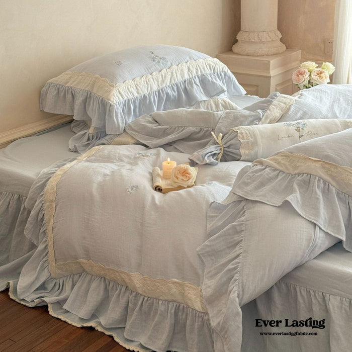 Beatrice Rose Lace Ruffle Bedding Set / Blue - Ever Lasting