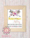 Boho Baby Birth Stats Announcement Tribal Woodland Nursery Room Printable Print Wall Art Decor