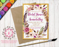 Boho Baby Bridal Shower Birthday Party Invitation Invite Feathers Woodland Watercolor Floral Printable