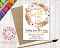 Boho Baby Girl 1st Birthday Party Invitation Invite Feathers Woodland Watercolor Floral Printable