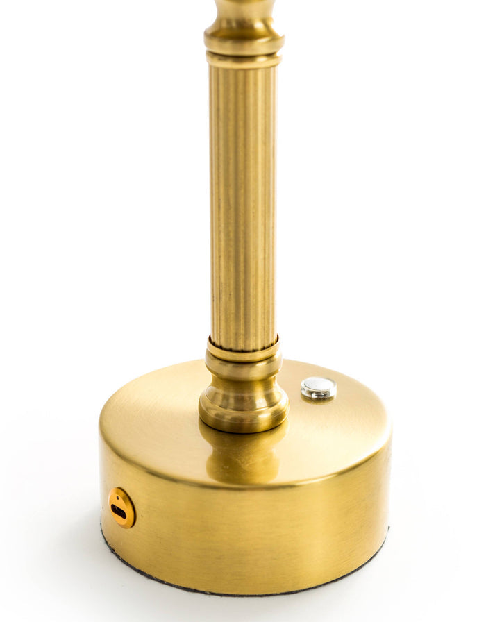 Brass Rechargeable Table Lamp with Oatmeal Shade