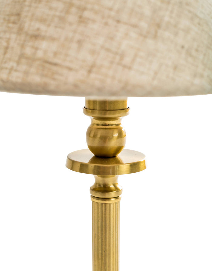 Brass Rechargeable Table Lamp with Oatmeal Shade