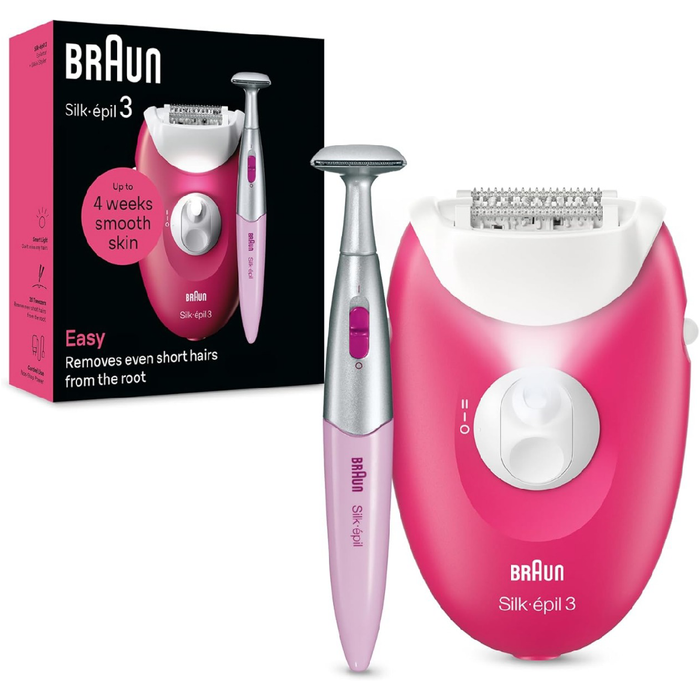 Braun SE3-202 Silk-épil 3 Epilator, Easy Removes Even Short Hairs From The Root - Pink