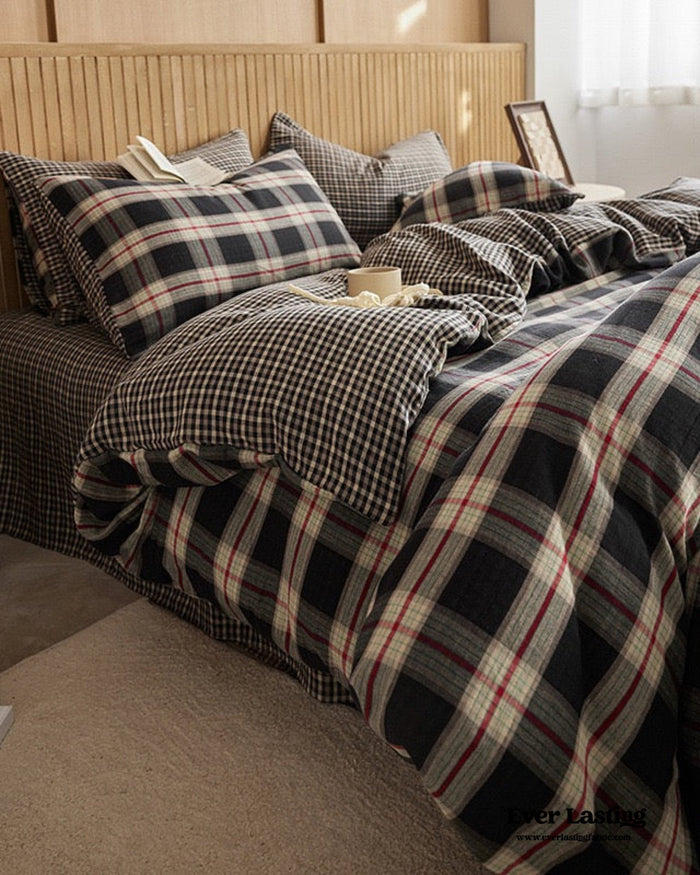 British Vintage Plaid Bedding Set / Black - Ever Lasting