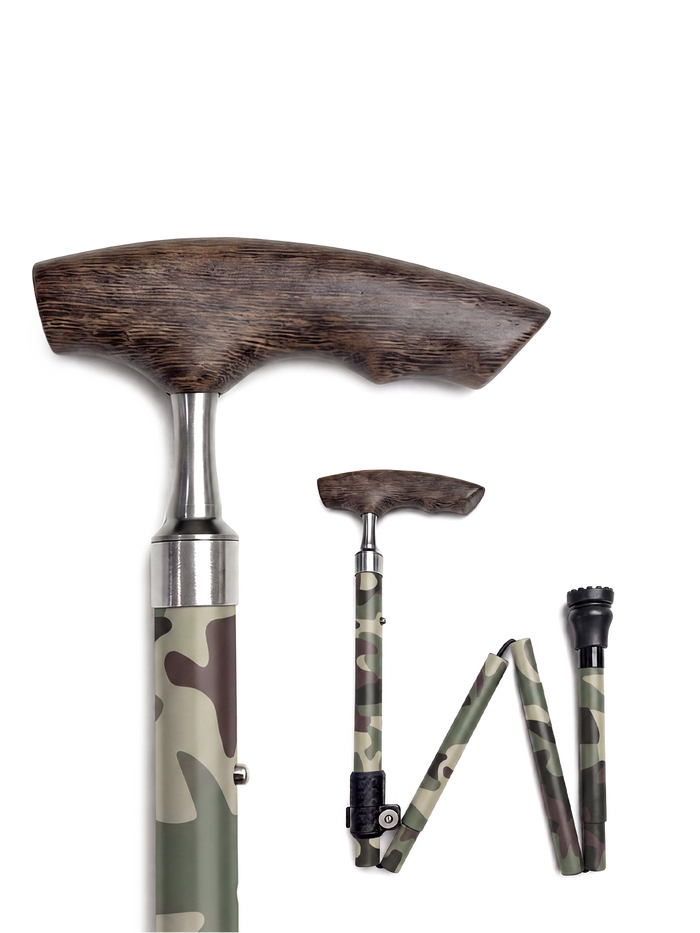 Camouflage Folding Cane – Lightweight Aluminum with Wooden Handle | Paiseec – Model A3