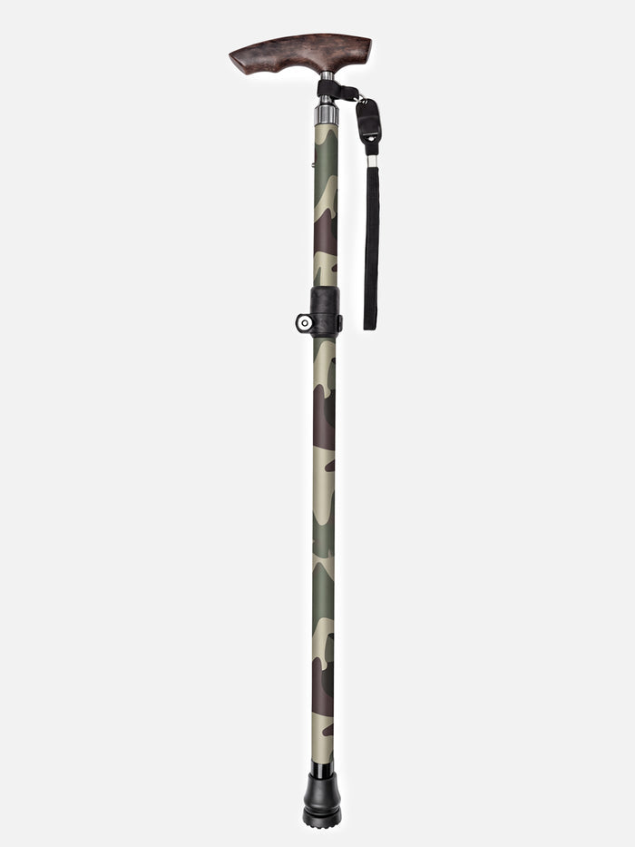 Camouflage Folding Cane – Lightweight Aluminum with Wooden Handle | Paiseec – Model A3