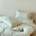 Chloe Minimalist Solid Tie Cotton Bedding Set / Green with Yellow Ties - Ever Lasting