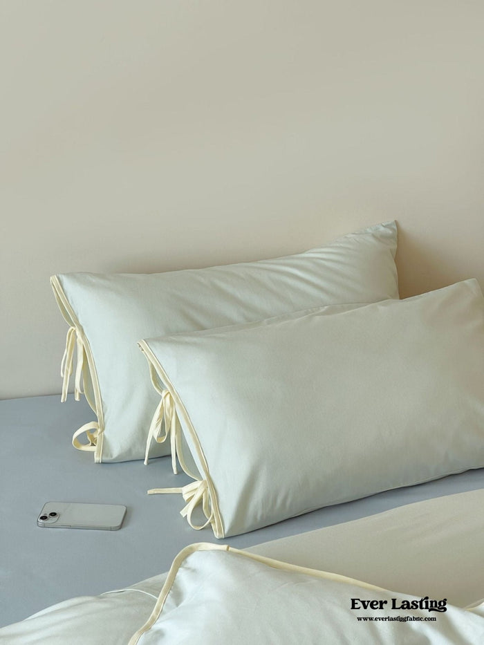 Chloe Minimalist Solid Tie Cotton Bedding Set / Green with Yellow Ties - Ever Lasting