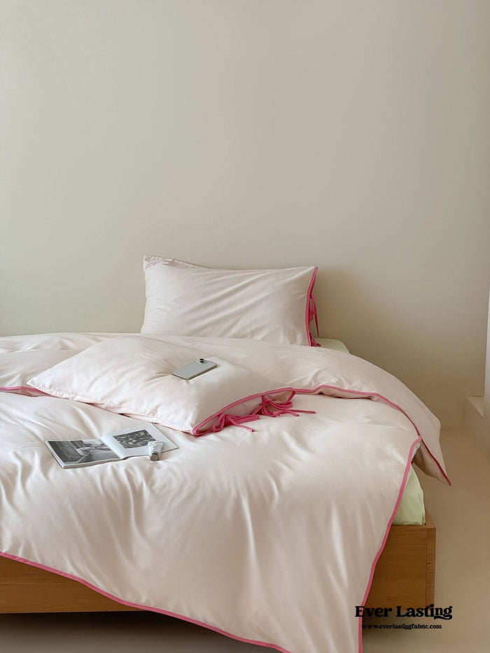 Chloe Minimalist Solid Tie Cotton Bedding Set / Pink with Barbie Pink Ties - Ever Lasting