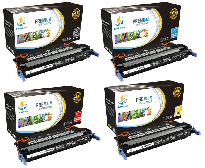 Compatible HP Q6470A, Q6471A, Q6472A, Q6473A Standard-Yield Toner Cartridges, 4-Pack