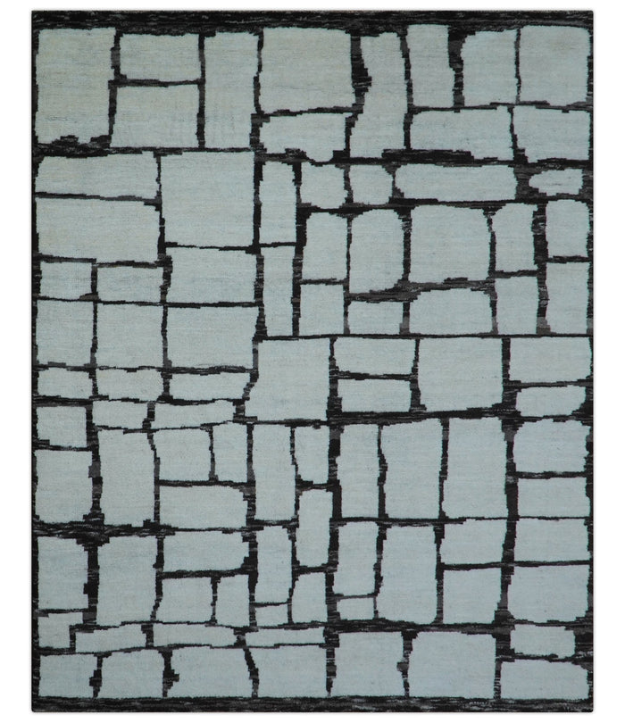 Custom Made Contemporary Ivory And Dark Brown Hand Knotted Wool Rug - The Rug Decor