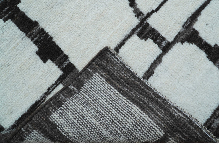 Custom Made Contemporary Ivory And Dark Brown Hand Knotted Wool Rug - The Rug Decor