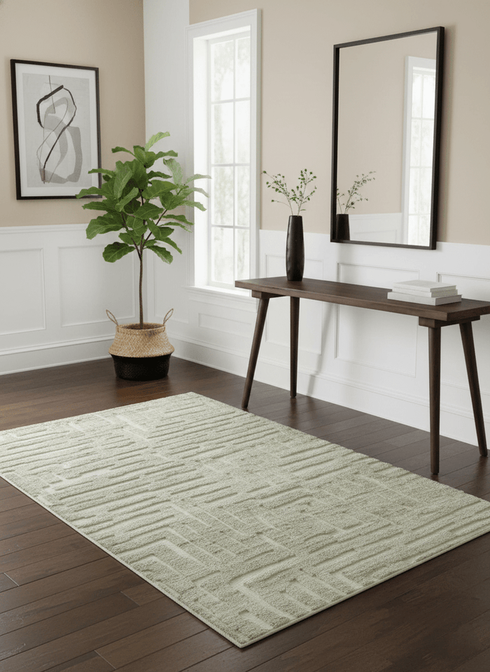 Custom Made Modern Contemporary Beige Hand Knotted Wool Area Rug - The Rug Decor