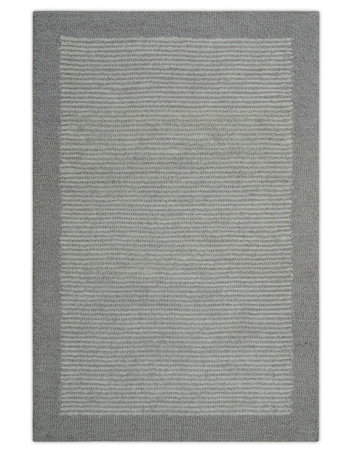 Custom Made Modern Solid Design Gray Hand Tufted Wool Rug - The Rug Decor