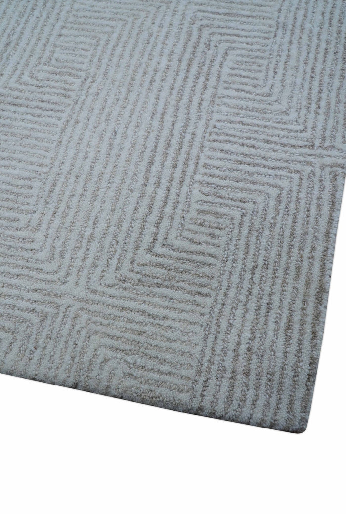 Custom Made White Beige Modern Style Hand Tufted Wool Area Rug - The Rug Decor