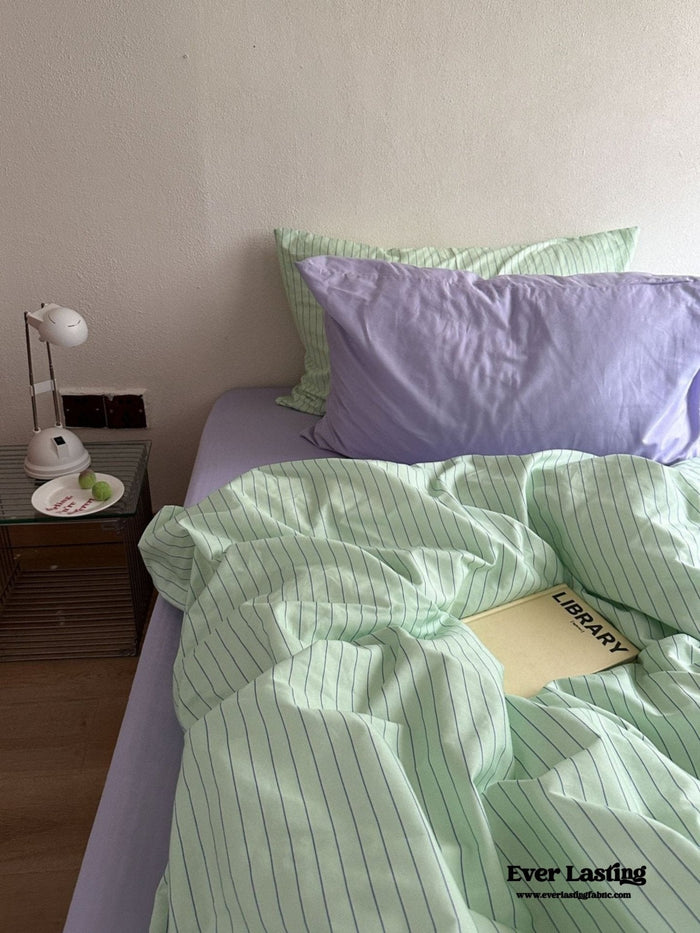 Daisy Mint Fresh Striped Bedding Set / Purple & Striped - Ever Lasting
