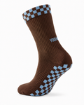 Eco Bamboo Pilates Grip Socks - Baby Blue Block On Chocolate