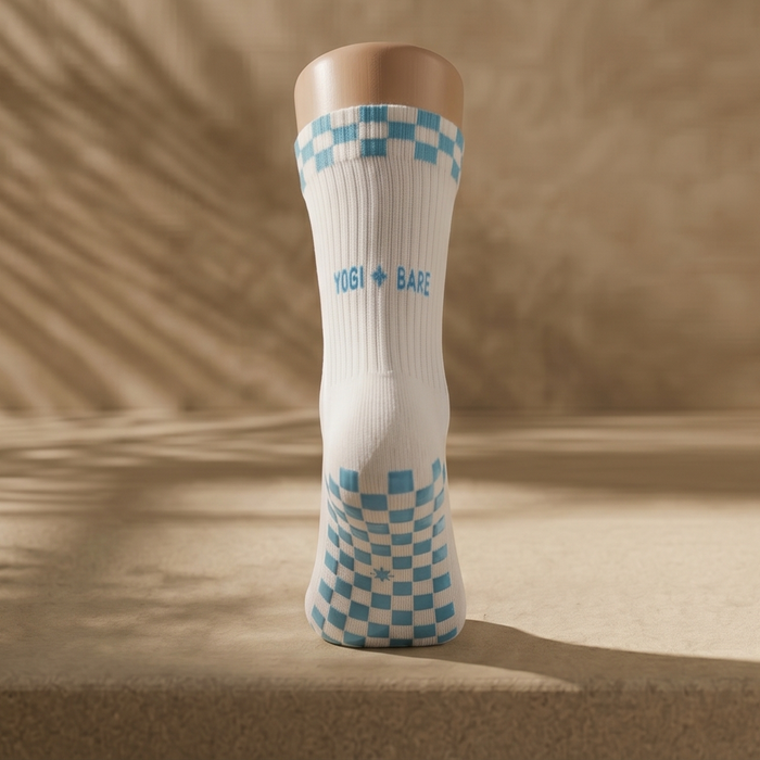 Eco Bamboo Pilates Grip Socks - Baby Blue Block