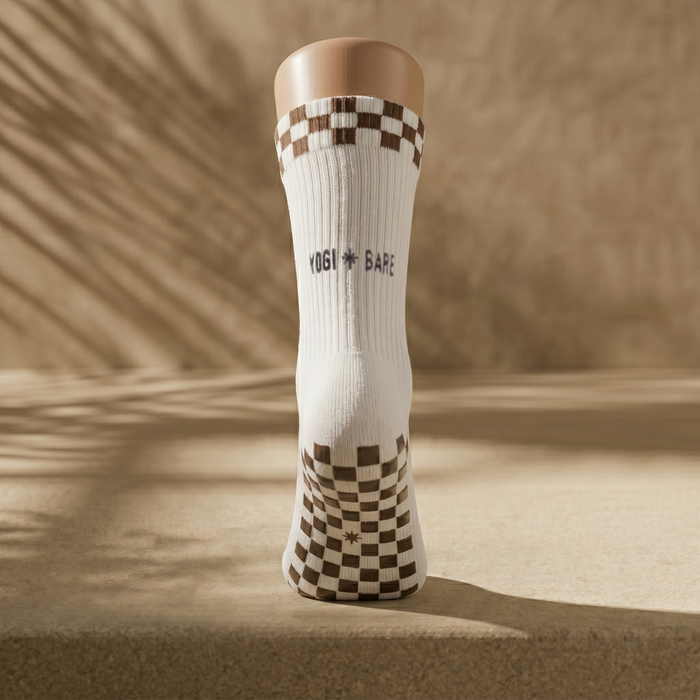 Eco Bamboo Pilates Grip Socks - Chocolate Block