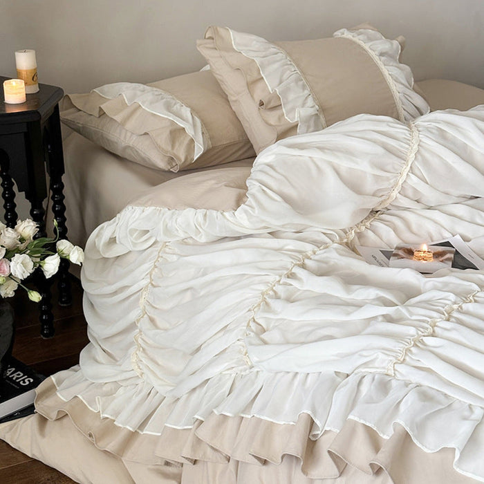 Élodie Silky Coquette Ruffled Bedding Set / Beige - Ever Lasting