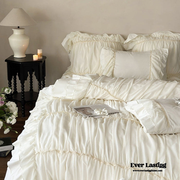 Élodie Silky Coquette Ruffled Bedding Set / White - Ever Lasting