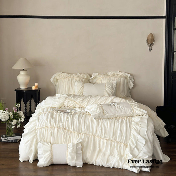 Élodie Silky Coquette Ruffled Bedding Set / White - Ever Lasting
