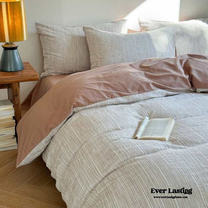 Emma Duo Striped Jacquard Bedding Set / Brown - Ever Lasting