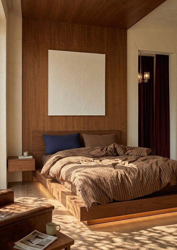 - Ever Lasting - Everly Striped Washed Cotton Bedding Set / Brown - Bedding Set - Ever Lasting