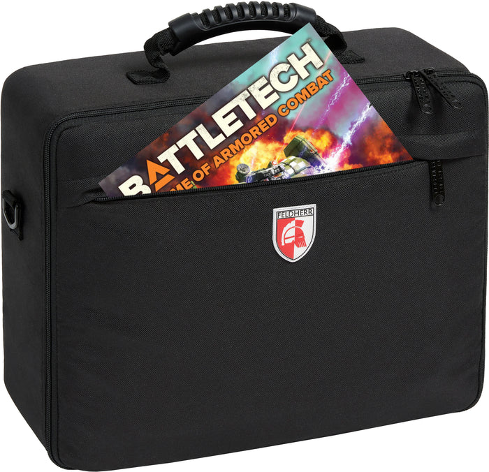 Feldherr MAXI carrying case for Battletech with a sleek black design and pocket for game materials