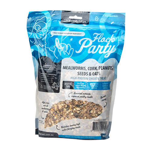 FLOCK PARTY MEALWORMS PEANUTS SEEDS & OATS 900gm