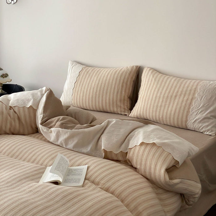 Florence Lace Double Gauze Striped Bedding Bundle - Ever Lasting