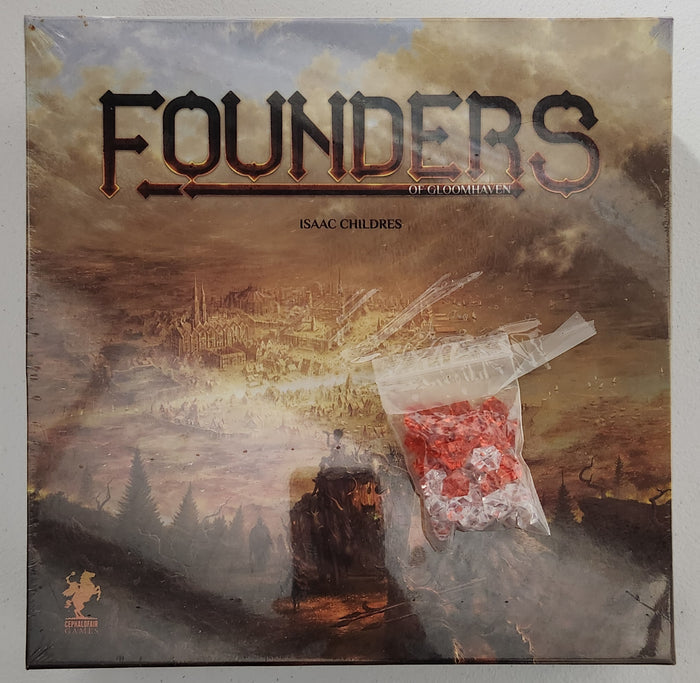 Founders of Gloomhaven board game box featuring detailed artwork and promotional contents