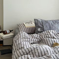Hazel Minimalist Stripe Velvet Bedding Set / Gray - Ever Lasting