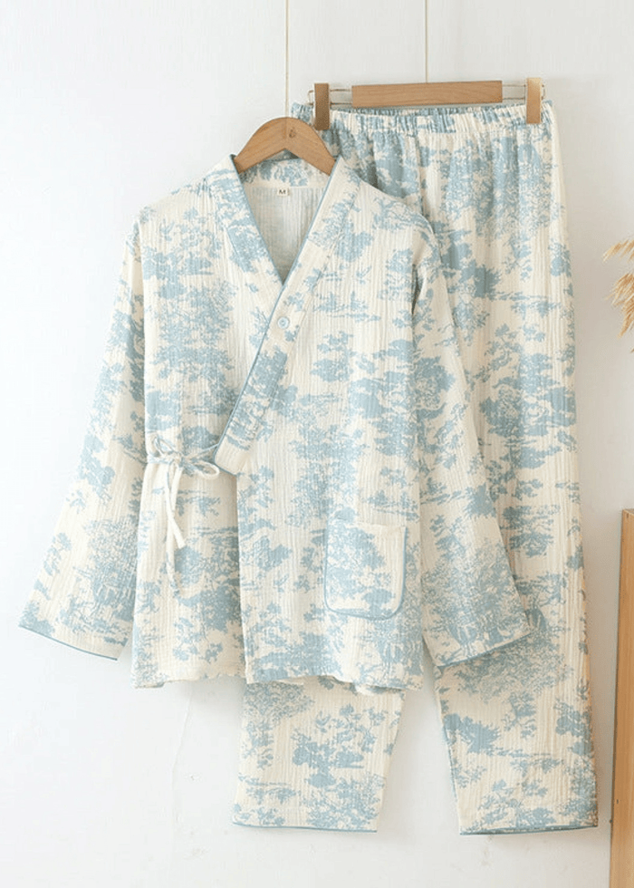 - Ever Lasting - Japanese Kimono Tie Double Gauze Pajama Set / Green - Pajamas - Ever Lasting